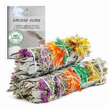 Sage Smudge Sticks 4" Good Vibes White Sage Floral 3 Pack Cleansing