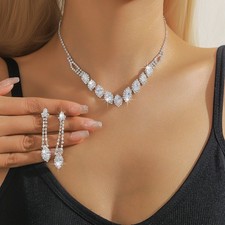 Fashion Bridal Jewelry Set Necklace Earrings Elegant Wedding Dress Accessories