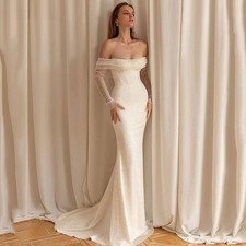 Off Shoulder Glitter Elegant Mermaid Wedding Dress Strapless Long Shiny Sleeves