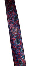 Vintage Italianissimo Mens Tie Red Blue Floral Medallion Made in USA Poly 3.75"