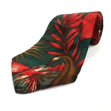 Claybrooke Luxury Tie Red Green Tropical Floral Printed Silk Necktie 57" x 3.5"