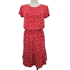 BANANA REPUBLIC Floral Stretch Knit Dress Cottage Core Women Size XS Red