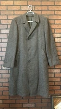 VTG 50s Curlee Clothes Brown Wool Tweed Sleeve Overcoat L- XL