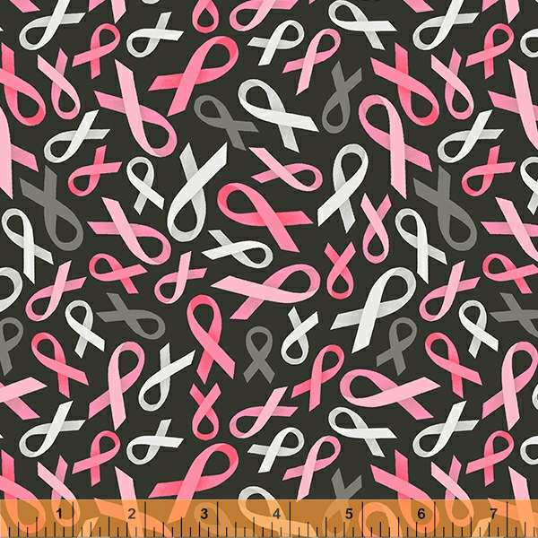 Breast Cancer Awareness Fabric with Hope Ribbon Black by Windham YARD