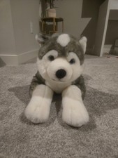 RARE Animal Alley Large Husky Puppy Dog Gray White Toys R Us 24" Wolf