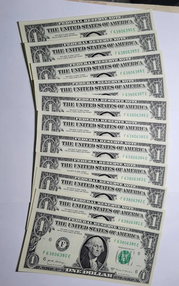 2017 Atlanta Fed Res $1 RADAR Bank Note Serial #63806380 + 10 Consec ~ GEM UNC ~ - Image 2 of 4