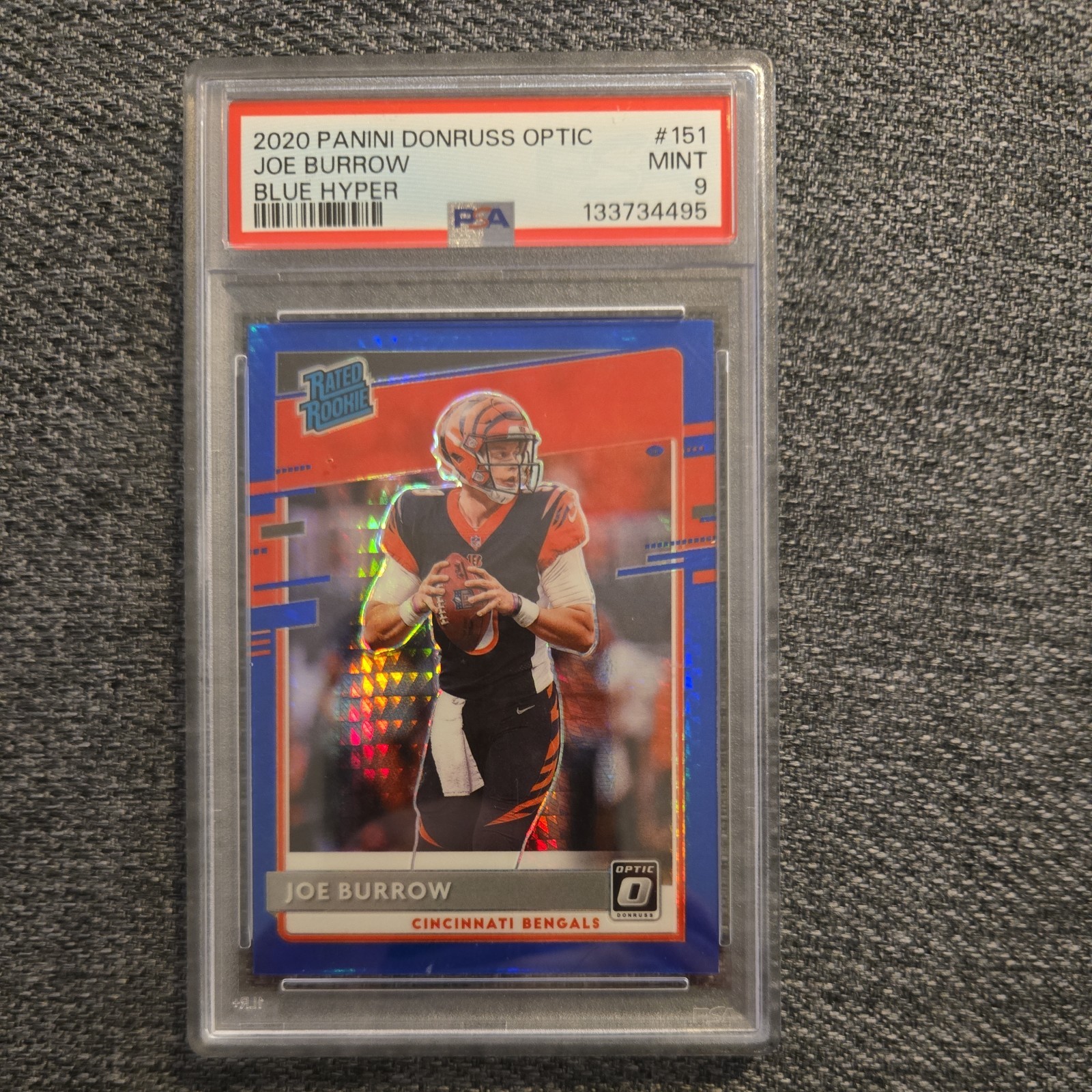 2020 Panini Donruss Optic Joe Burrow Blue Hyper Prizm RC #151 Bengals PSA 9