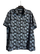 Nat Nast Luxury Originals Shirt XL Navy Blue Palm Print Short-Sleeve Cotton Silk