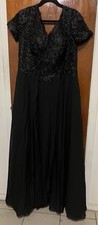 Black Lace Evening Gown with Cap Sleeves