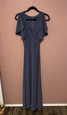 Lulus Dearly Loved Slate Blue Flutter Split Sleeve Maxi Dress Size Small Long