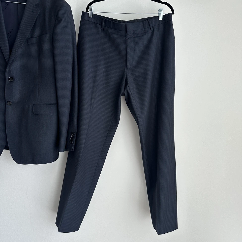 Traje Burberry London Hombre 54R 38R Azul Marino Rayas Lana Chaqueta Pantalones Hecho en Italia Foto 3 de 4