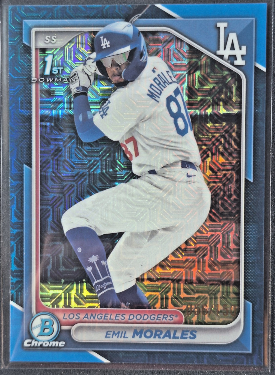 Emil Morales 2024 1st Bowman Chrome True Blue Refractor Card #056/150 BCP-221