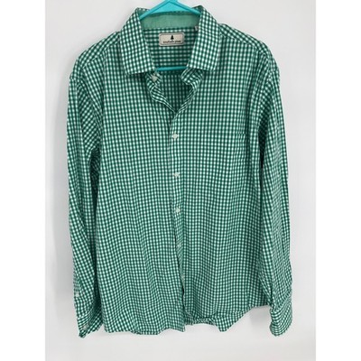 Southern Pines Mens XL Green Gingham Check Button Down Shirt Long Sleeve Cotton