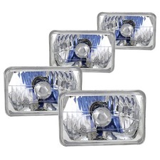 For 4pc 4x6 Square Diamond Cut Crystal Halogen Headlights Head Lamps W H4 Bulbs