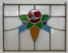OLD ENGLISH STAINED GLASS WINDOW Unframed w Hooks Colorful Rose 18.25" x 14.25"