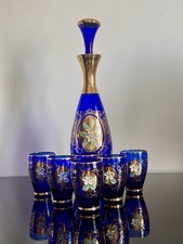 Vintage Murano-Stil Böhmisch Kobaltblau Glas Karaffe Set & Cordial Gläser.