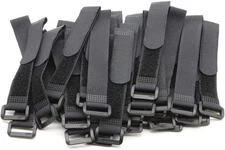 25pcs Black Reusable Fastening Cable Straps, Hook and Loop Cable Tie Down Str...