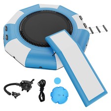 Inflatable Water Bouncer Recreational Water Trampoline with Slide 3-Step Ladder