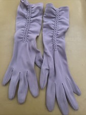 Lavender Purple Stretchy Puckered Gala Length Gloves  Party Vintage Wear 
