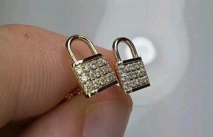 Authentic 1Ct Round Cut Lab Created Diamond PadLock Stud Earrings 14k Yellow Gold Plated