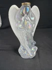 FENTON GLASS ANGEL FIGURINE IRIDESCENT FRIT ON WINGS 7.25” CARNIVAL OPALESCENT
