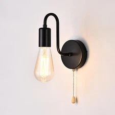 Vintage Pull Chain Wall Sconce Light with Switch Black Wall Lights Fixture Retro