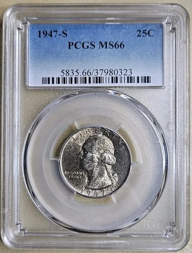 1947 S Washington Quarter Silver 25c PCGS MS66 Toned Gem Uncirculated
