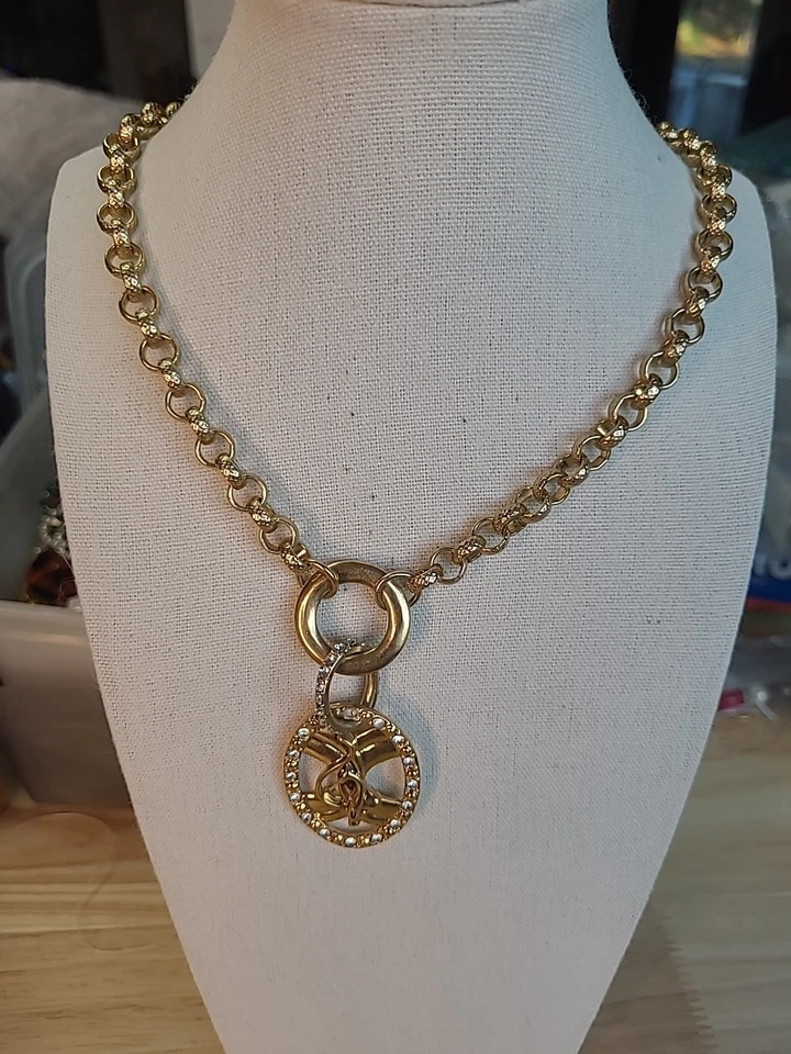 Collar Baby Phat 28" Tono Dorado Estrás Ovalado Colgante Retro Foto 4 de 4