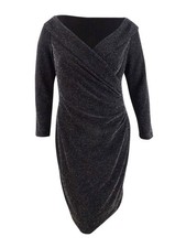 Lauren Ralph Lauren Women's Petite Metallic Surplice Dress (6P, Black/Silver)