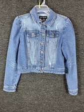 DKNY Vintage Crop Jean Jacket Womens S Small Blue Denim Button Up Fast Shipping