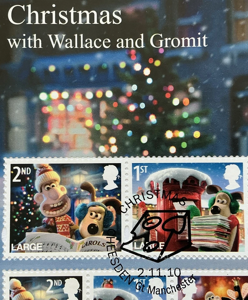 GB QEII 2010 Wallace Gromit Christmas Minisheet Buckingham FDC Cheeseden Cheese  - Image 2 of 4