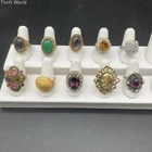 Vintage Costume Jewelry Rings Lot of 10 Adjustable Floral Rhinestone Cabochon