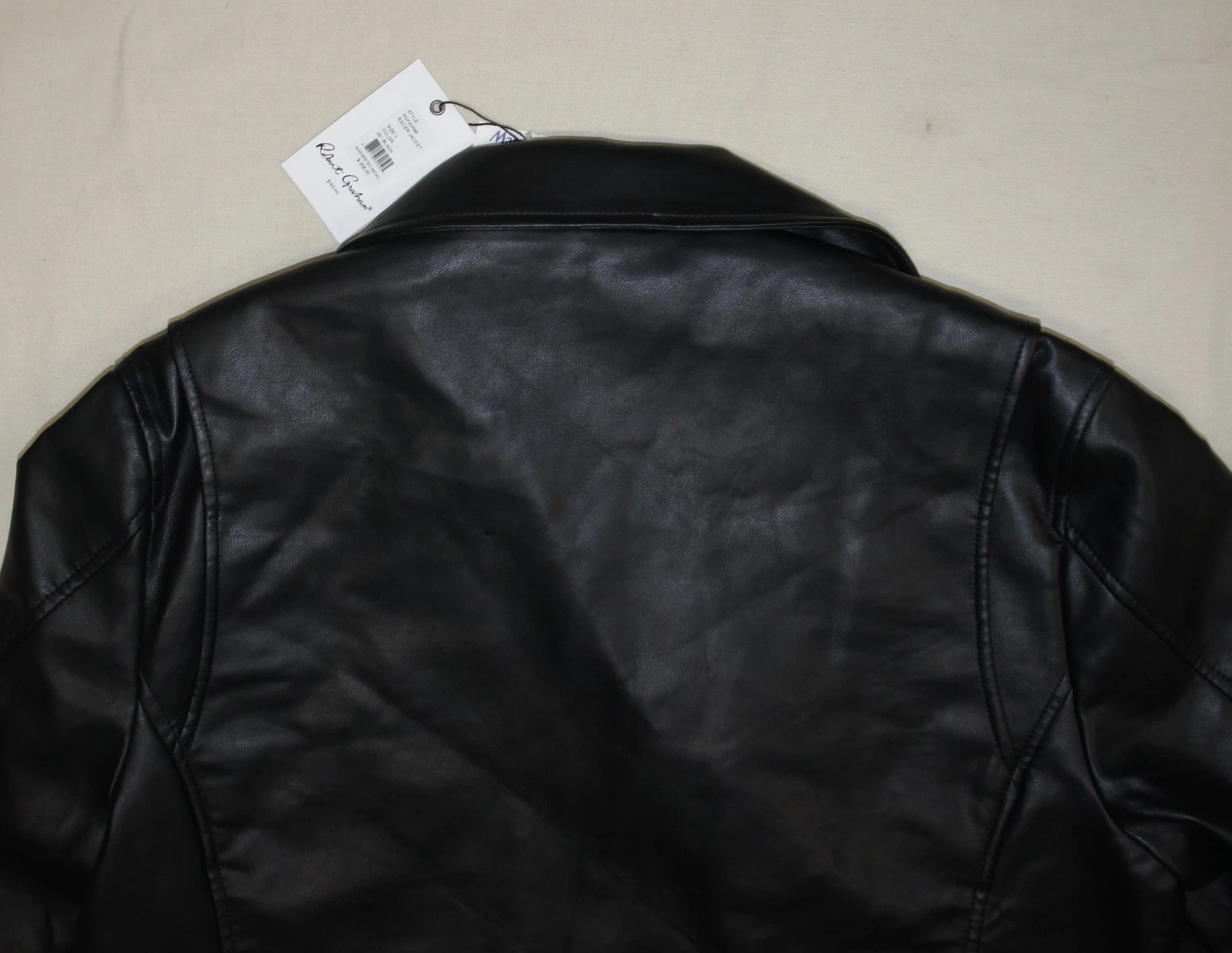 Robert Graham Vegan Black Leather Moto Jacket Mens L Faux Orange Lined Full Zip image 7