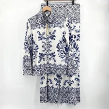 NWT Rachel Zoe Tile Print Set Top Pants Women's Large Button Down Wide Leg