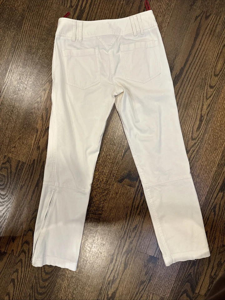 Prada Women’s Technical Cotton Pants IT 38 US 0–2 Cream Zip Hem Straight Italy - Image 4 of 4