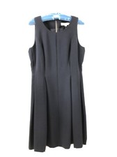 ANN TAYLOR LOFT NAVY BLUE PLEATED WAIST SLEEVELESS SHIFT TANK DRESS 4 Stretch