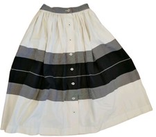 Vintage 60s XS 0 2 Button Down Skirt Cotton White Black Striped Midi