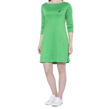 Nautica Women's Knit Dress Dress UPF 30+ 3/4 Sleeve Size M Green Casual New