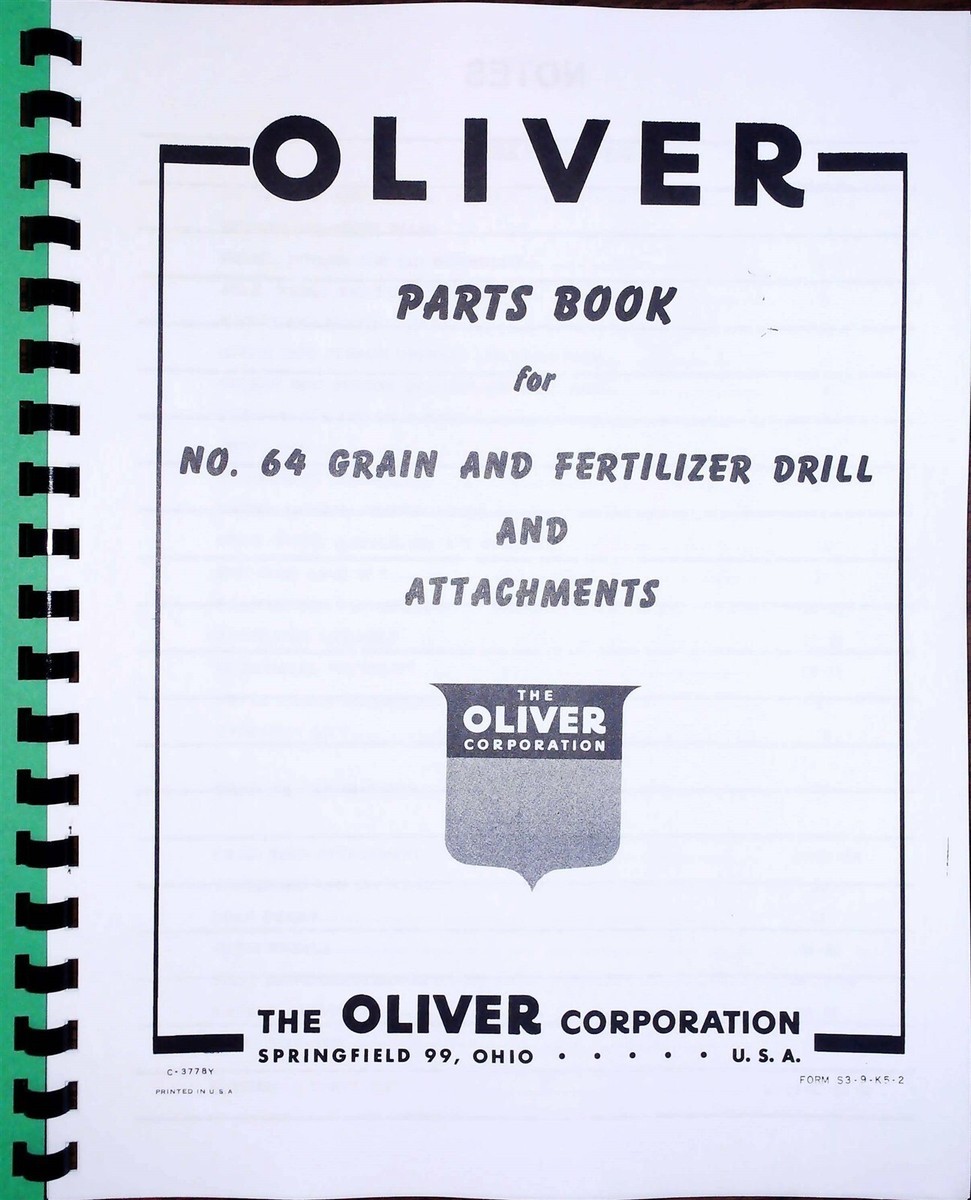 Oliver 64 Grain Drill Parts Manual Catalog Fertilizer | eBay