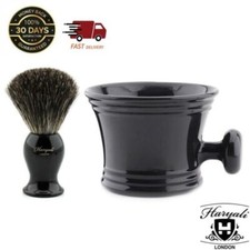 Men's Shaving Set Black-2 Piece Set-Pure Badger Soft Hair Brush and Shaving Mug.