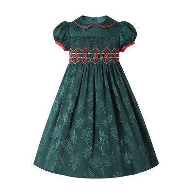 Christmas Clothes for Girls Smocked Dress Embroidery Dresses Green 2-12  Years | eBay