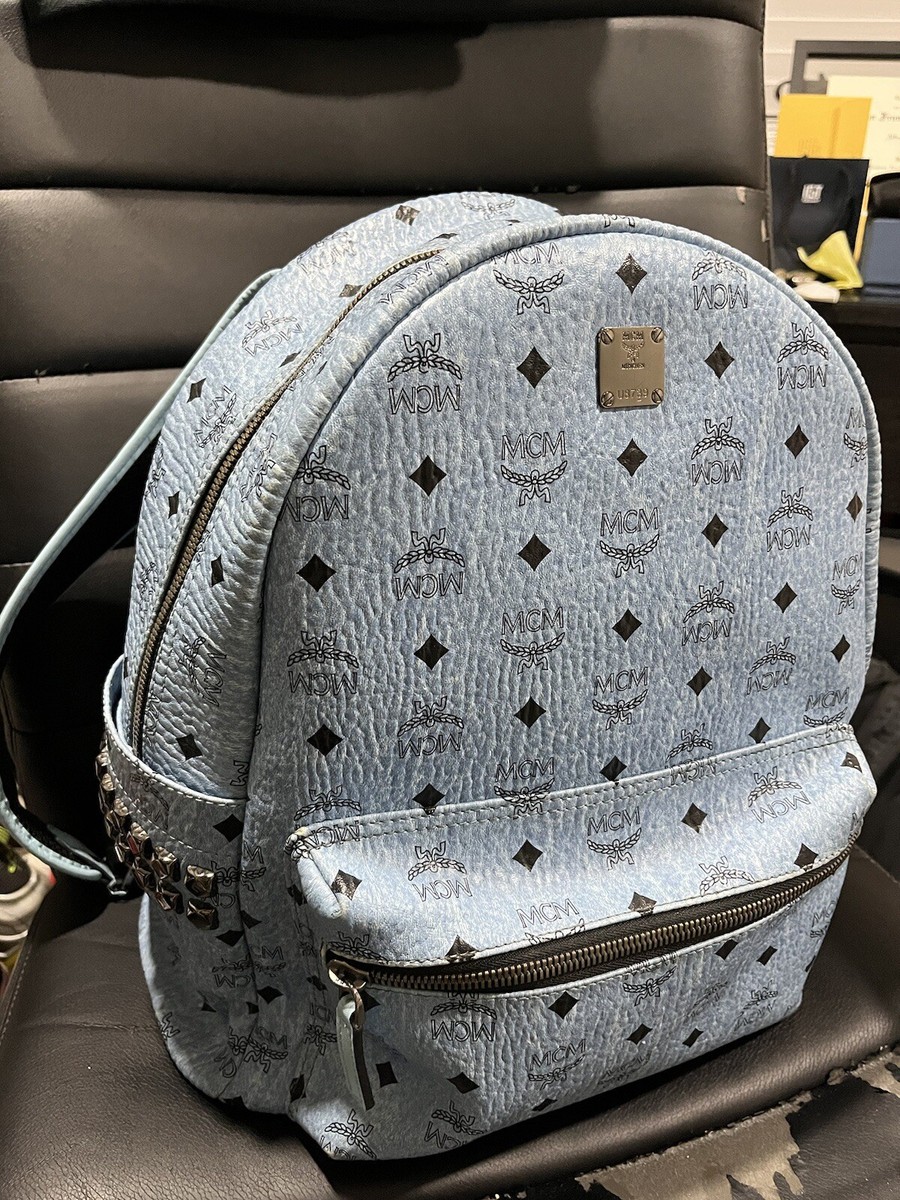 MCM Rucksack Logo Studded Leather Unisex Backpack Light Blue MCM Rucksack Logo Studded Leather Unisex Backpack Light Blue