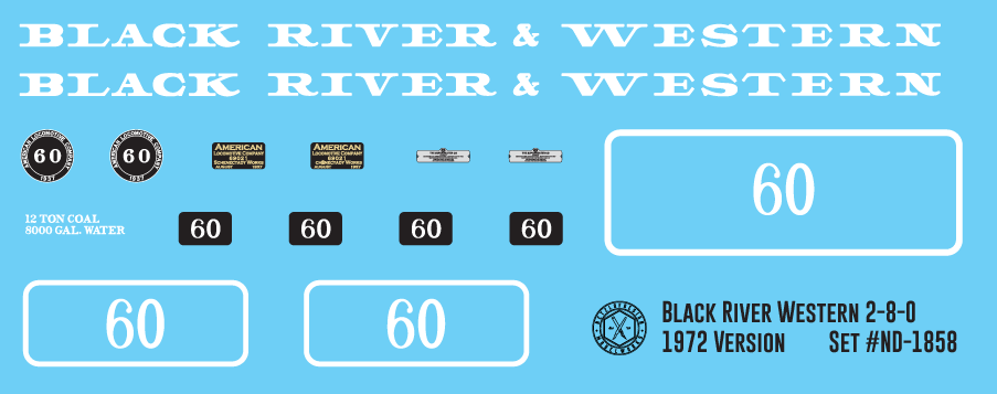 N Scale - Black River & Western Steam Locomotive #60 1972 Version Decals
