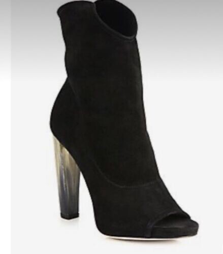 Jimmy Choo Maja Black Suede Peep Toe Booties Size EU 35/US 5 - Picture 1 of 9
