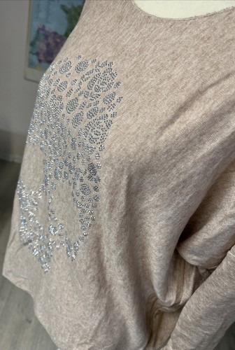 New COLLECTION - Gr. 38 40 42 - Made In Italy - Shirt- Beige- Glitzer Totenkopf - Bild 8 von 11