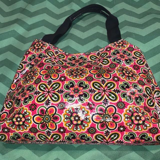 Braciano Vinyl Coated Purse Tote Pink, Green, Orange, Black Floral