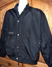 HARLEY DAVIDSON Black Nylon Zip / Snap Jacket Reflective Corduroy Collar Size L