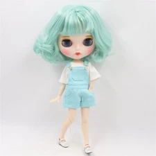 Mint Green short hair Blythe doll make up Dudu mouth Factory Joint Body12" #923