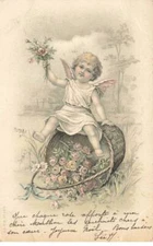 ILLUSTRATOR #FG37835 ANGEL ANGEL ANGEL ON A BASKET OF ROSES M.M. VIENNA