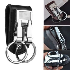 Leather Belt Buckle Clip Detachable Key Ring Holder 2 Loops Key Chain